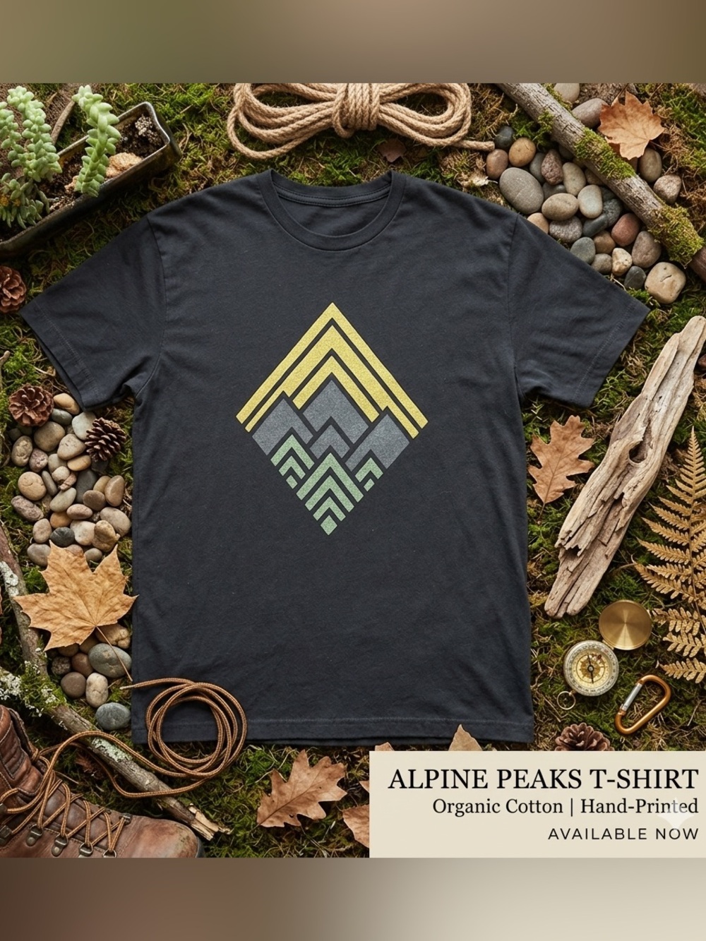 Alpine Peaks Short-Sleeve Tee - Black with Yellow & Green Graphic